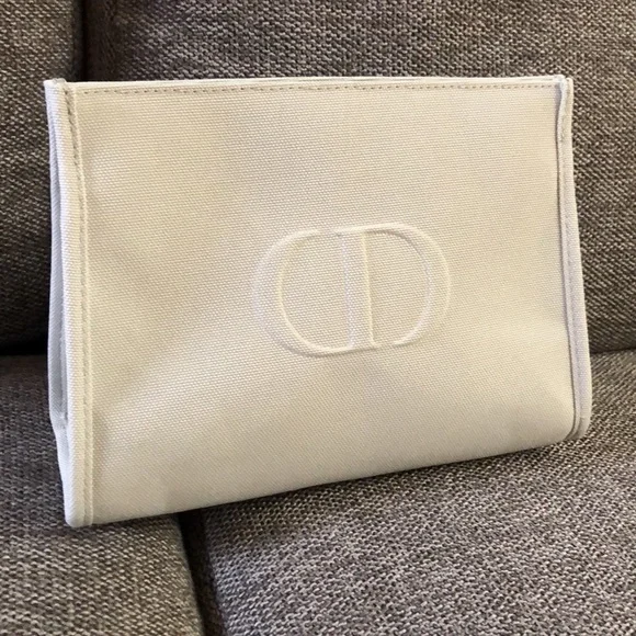 Dior Beauty Pouch Makeup Bag Light Grey Medium Canvas Authentic - Picture 4 of 15